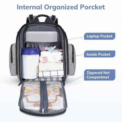 Miniatura 2 de Mancro - Mochila, pañalera, Mochila para pañales para papá y mamá, bolsa de viaje para mujeres y hombres, L, 1-gris