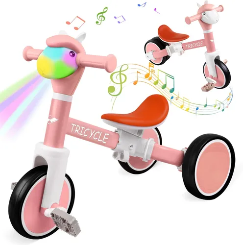 Miniatura 11 de Bicicleta de equilibrio para niños y niñas, triciclo para niños pequeños de 1 a 5 años, triciclo para niños pequeños con luz y música frontal