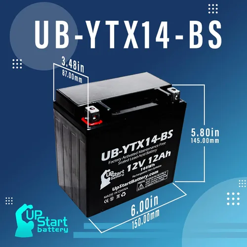 Miniatura 4 de Repuesto para Honda TRX300, FW FourTrax 300 1991, 4x4 300 CC activado de fábrica, sin mantenimiento, batería ATV - 12V, 12AH, UB-YTX14-BS