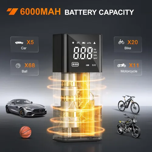 Miniatura 3 de Nilight Inflador de Neumáticos Compresor de Aire Portátil Recargable 12VDC 150PSI Batería Inalámbrica Alimentada por Encendido 2 Veces Más Rápida
