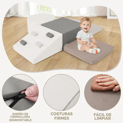 Miniatura 8 de Olakids Juguetes de escalada para niños pequeños, 6 piezas de bloques de espuma para bebés, juego suave con cuero PU, estructura de actividad