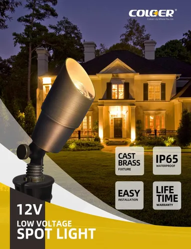 Miniatura 2 de COLOER Foco de bajo voltaje de latón fundido a presión, paquete de 1 con carcasa de aluminio de 5 W, bombilla LED MR16 2700K 450LM CRI85+, 12V AC/DC