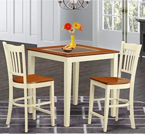 Miniatura 2 de East West Furniture VNGR3-WHI-W - Juego de comedor de 3 piezas de altura de mostrador para espacios pequeños que contiene una mesa de cocina