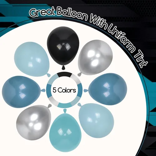 Miniatura 3 de 60 globos de autos de carreras de 12 pulgadas con globos de látex azul pizarra polvoriento, negro, verde azulado y plateado metálico