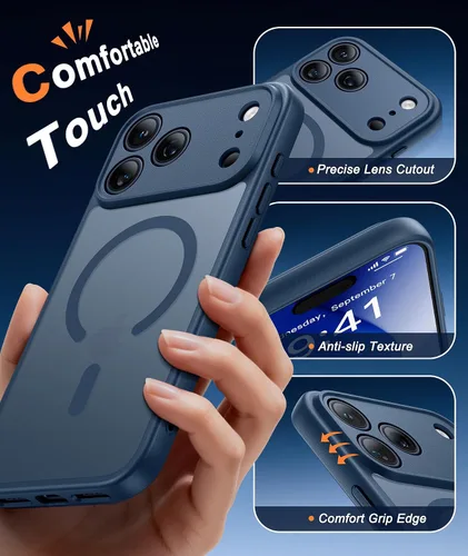 Miniatura 112 de FNTCASE Funda para iPhone 17 Pro: Fundas delgadas translúcidas de color azul claro compatibles con MagSafe, protección completa de la cámara