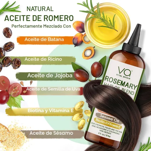 Miniatura 5 de VITAL AFFAIR Mezcla de aceite de romero puro para el crecimiento del cabello con ricino, batana, aceite de jojoba infundido con biotina y vitamina