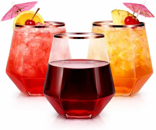 Miniatura 22 de Oojami 40 vasos de 12 onzas irrompibles de plástico sin tallo, para vino, champán, whisky, elegantes, duraderos, desechables, para interiores y negro