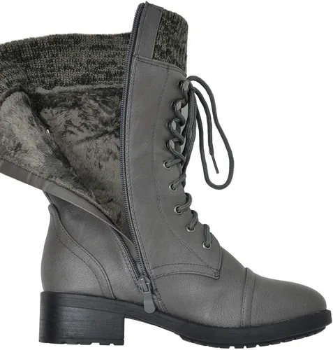 Miniatura 5 de DREAM PAIRS Botas militares de invierno con cordones a media pantorrilla para mujer