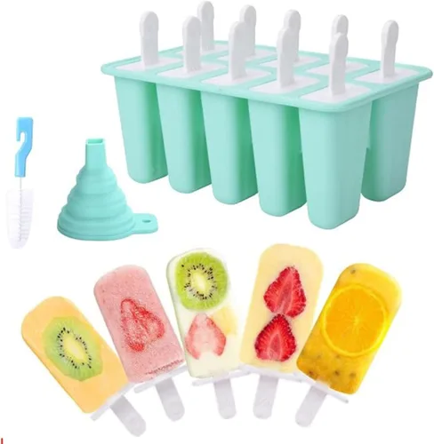 Miniatura 5 de Moldes de silicona para paletas de hielo, sin BPA, 10 cavidades, fácil liberación, con 10 varillas reutilizables, embudo y cepillo de limpieza