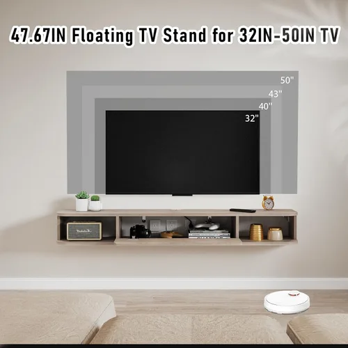 Miniatura 4 de Estante flotante para TV, armario de TV montado en la pared de 48 pulgadas, estantes flotantes con puerta, centro de consola multimedia