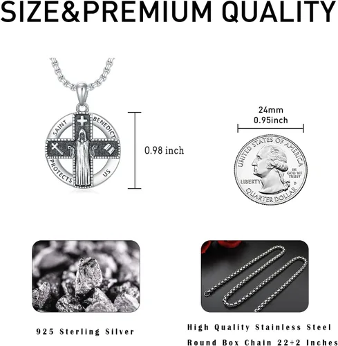 Miniatura 44 de CEKAMA - Collar de plata de ley 925 con dije de amuleto para hombres y mujeres, con cadena de 0.098 in, 22 pulgadas + 2 pulgadas