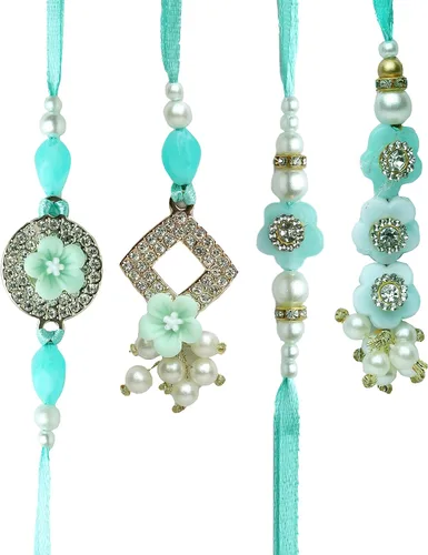 Aditri Creation Rakhi Lumba Juego de 4 Rakhi para hermano y Bhabhi Bhaiya Bhai Rakhi Juego de 4 pares de hilos Rakhi Dora, paquete de regalo para