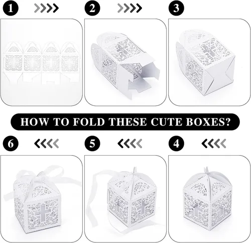 Miniatura 6 de Juego de 50 cajas de regalo con corte láser para bodas y fiestas con lazo