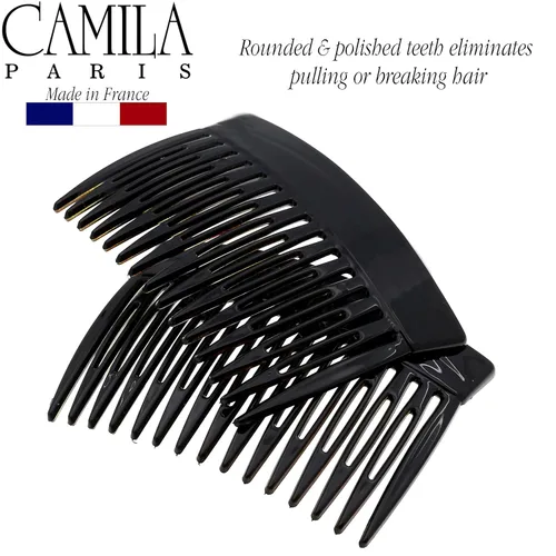 Miniatura 2 de Camila Paris MP877/2 - Peine lateral francés de 3 pulgadas, pequeño, negro, peines de pelo con torsión francesa decorativa, clips de pelo