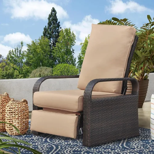 Miniatura 9 de Babylon Silla reclinable de mimbre ajustable para exteriores con cojines de 5.5 pulgadas de grosor y reposapiés, marco de aluminio resistente al