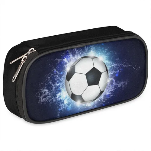 Miniatura 11 de Estuche de cuero blanco de béisbol 3D para lápices, organizador de papelería de gran capacidad, bolsa para lápices con agua y fuego para niños