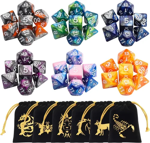 Miniatura 3 de CiaraQ Juego de dados poliédricos con bolsas negras, compatible con juegos de mesa de Dungeons and Dragons DND RPG MTG