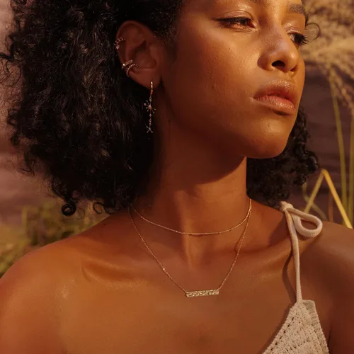 Miniatura 3 de Fettero Collar con colgante de oro gargantilla en capas con moneda abierta círculo de karma completamente nueva luna creciente chapada en oro de 14