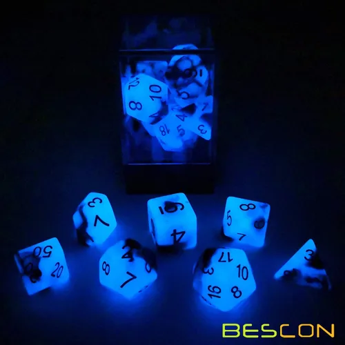 Miniatura 4 de Bescon Juego de dados poliédricos que brillan en la oscuridad de dos tonos Blue Dawn, juego de dados RPG luminosos d4 d6 d8 d10 d12 d20 d% paquete