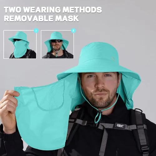 Miniatura 4 de Rosoz - Sombrero de sol para hombres y mujeres con solapa para el cuello, ala ancha, UPF50+, sombrero de pesca con cubierta facial desmontable