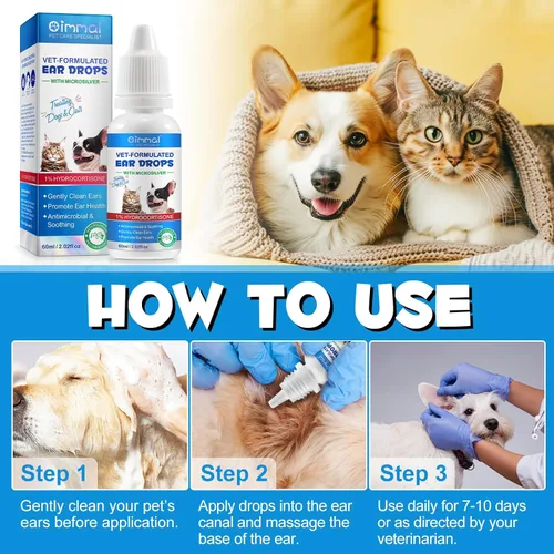 Miniatura 5 de ZIXAOK 2 gotas de tratamiento para infecciones de orejas de perros y gatos, gotas de limpieza de oídos para mascotas con hidrocortisona al 1%