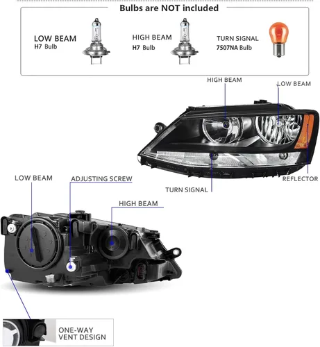 Miniatura 3 de Conjunto de faros delanteros compatible con Volkswagen Jetta MK6 11-18, modelo halógeno, carcasa negra, esquina ámbar