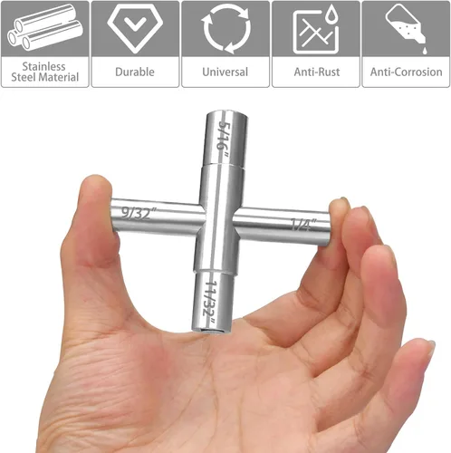 Miniatura 2 de Juego de llaves sillcock de 4 vías - 1/4", 9/32", 5/16", 11/32" llave de agua de sillcock de acero para válvula, grifo, gabinete de apertura y Plata