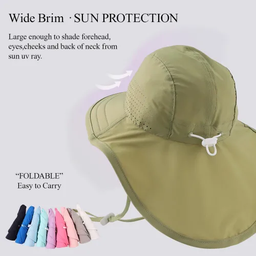 Miniatura 34 de Sombrero de verano para niños pequeños con solapa para el cuello, impermeable, sombrero de natación para niños, protección UV, sombrero de playa