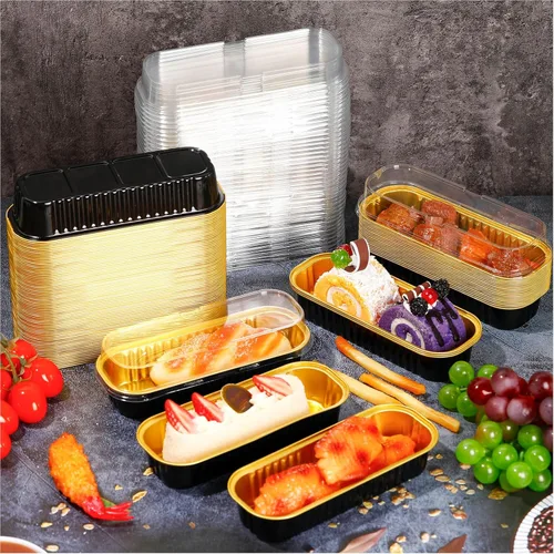 Miniatura 6 de Qunclay 200 mini moldes de papel de aluminio con tapas, 6.8 onzas, mini molde desechable para pasteles con tapa, tazas rectangulares para hornear