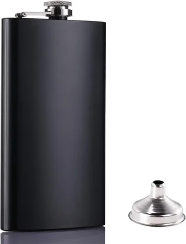 GENNISSY - Petaca de 10 oz para licor de acero inoxidable 304 negro, a prueba de fugas con embudo y tapa que nunca se pierde, regalo para hombres y