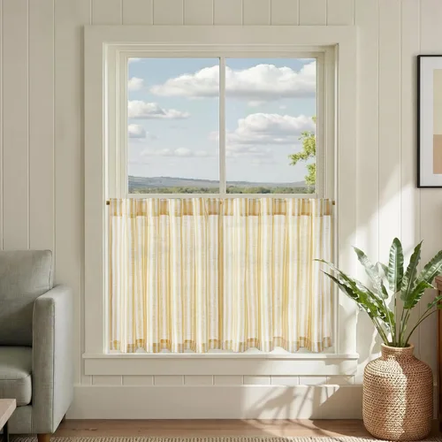 Miniatura 82 de jinchan - Cortinas de lino a rayas para cocina de 20 pulgadas de largo, cortinas de varios niveles, estilo granja moderna de café, tratamientos