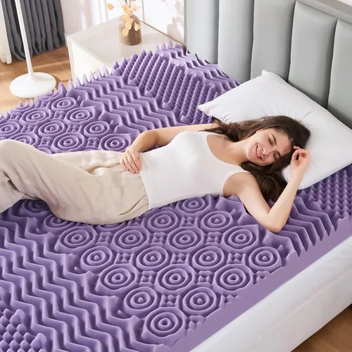 Miniatura 9 de MUXHOMO Cubrecolchón de 2 pulgadas de 7 zonas para cama King, colchón de espuma con diseño de huevos para aliviar el dolor de espalda, almohadilla