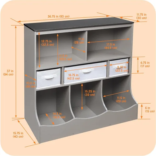 Miniatura 3 de Badger Basket Combo organizador de almacenamiento de juguetes y estantería, unidad de almacenamiento para niños con 3 cestas extraíbles, estantes