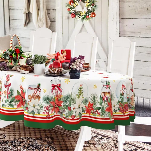 Miniatura 9 de Mantel rectangular de Navidad de 60 x 84 pulgadas, mantel de decoración navideña de alce, poliéster, impermeable y resistente a las arrugas, mantel