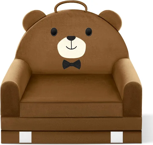Miniatura 9 de Sofá cama para niños con funda extraíble lavable y respaldo de cinta mágica - Silla plegable para niños pequeños, cómodos muebles de terciopelo
