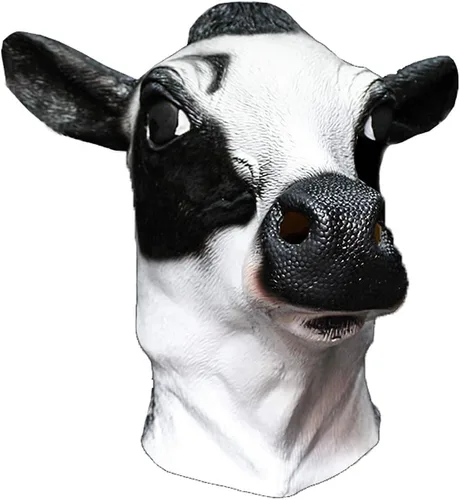 HENGYUTOYMASK Máscara de cabeza de vaca de látex, vaca lechera, animal de granja, Moo, disfraz de Halloween, fiesta, mascarada, fiesta de disfraces