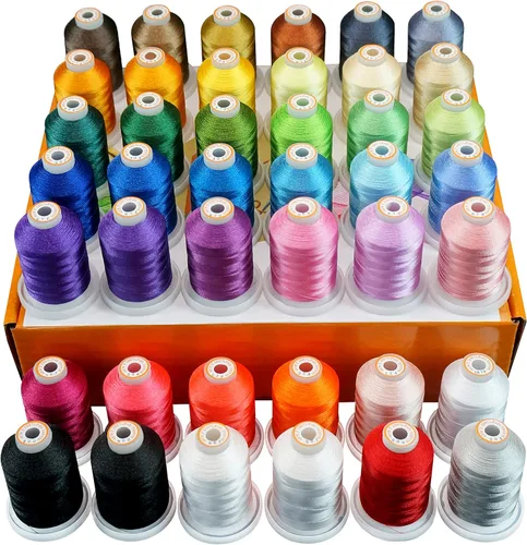 New brothread 42 carretes 1000M (1100Y) poliéster bordado máquina de hilo kit para bordado profesional y principiante, cada carrete con base de