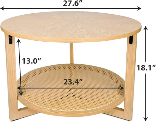 Miniatura 3 de ZYBT Mesas de centro de ratán para sala de estar, mesa de centro pequeña para espacios pequeños, mesa de centro redonda con almacenamiento, mesa