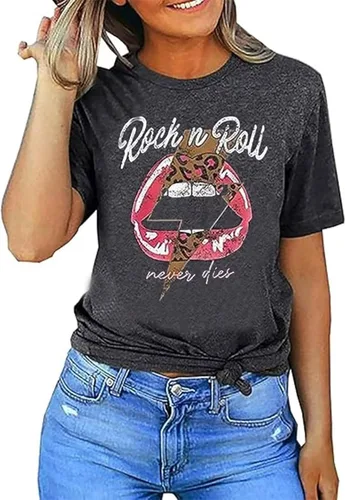 Miniatura 4 de Camisetas de Rock and Roll para mujer, camisetas de concierto de rock de manga corta para mujer, camisas de música country