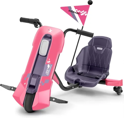 Miniatura 11 de ELEMARA Kart de deriva con velocidad sin escalones, carritos de deriva de 12V para niños con asiento ajustable, kart para niños de 5 MPH con música