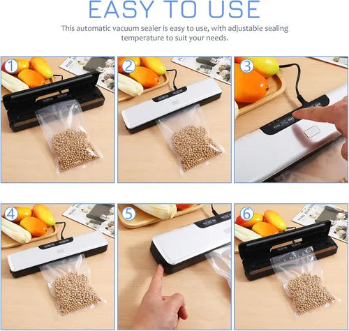 Miniatura 4 de Sellador al vacío: Máquina selladora al vacío de ahorro de alimentos, sellador automático de alimentos con un solo toque de 75 kpa, sella en 10-20