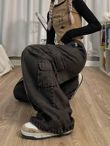 Miniatura 3 de Pantalones de mezclilla holgados Grunge Y2K Emo Alt Cargo Pant Fairycore Demin Aesthetic Jogger Pantalones de chándal Hiphop Cordón Streetwear