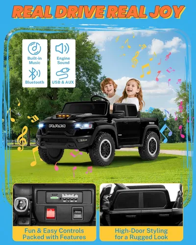Miniatura 3 de ENYOPRO - Juguetes de montar de 24V para niños grandes, RAM 1500 RHO con licencia de 2 asientos, auto de montar para niños pequeños con control