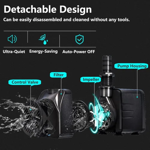 Miniatura 4 de Bomba sumergible de estanque sumergible de apagado automático de 400 GPH (1500 L/H 25 W), bomba de agua ultra silenciosa con elevación de 6.5 pies