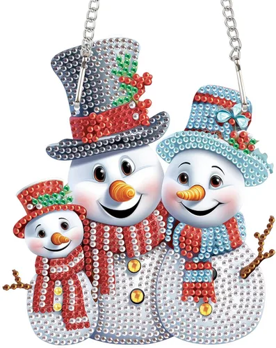 AiYuanzsh Adorno de Pintura de Diamante 5D de Navidad, Kits de Arte de Diamante de Muñeco de Nieve de Navidad Colgante Pendiente con Cadena para