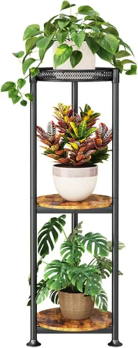Miniatura 8 de Soporte negro de 2 niveles para plantas en interiores, 30 pulgadas de alto, estante de esquina de metal resistente para plantas estrechas para piso