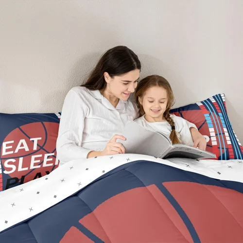 Miniatura 6 de Feelyou Juego de edredón de baloncesto para niñas y niños, juego de ropa de cama con juegos de pelota, decoración de habitación, regalo para amantes