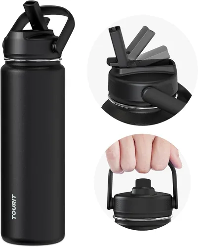 Miniatura 20 de TOURIT Botella de agua aislada de 32 onzas, botella de acero inoxidable con popote, aislamiento al vacío de doble pared para bebidas frías