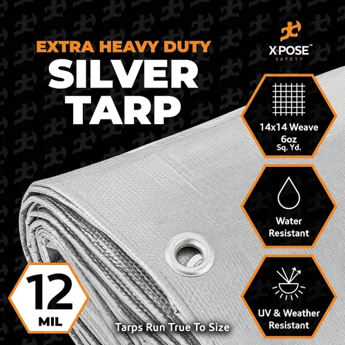 Miniatura 3 de Xpose Safety Lona protectora de polietileno plateado resistente de 5 x 7 pies - Funda protectora multiusos - Duradera, resistente al agua
