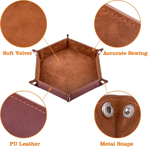 Miniatura 3 de SIQUK Juego de 4 bandejas de dados plegables, bandejas hexagonales para dados, de piel sintética, caja de rotación (camello, azul cielo, negro, gris)